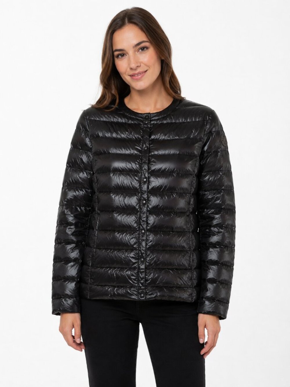DKNY Black Packable Down Puffer Jacket Collarless Snap Front XL